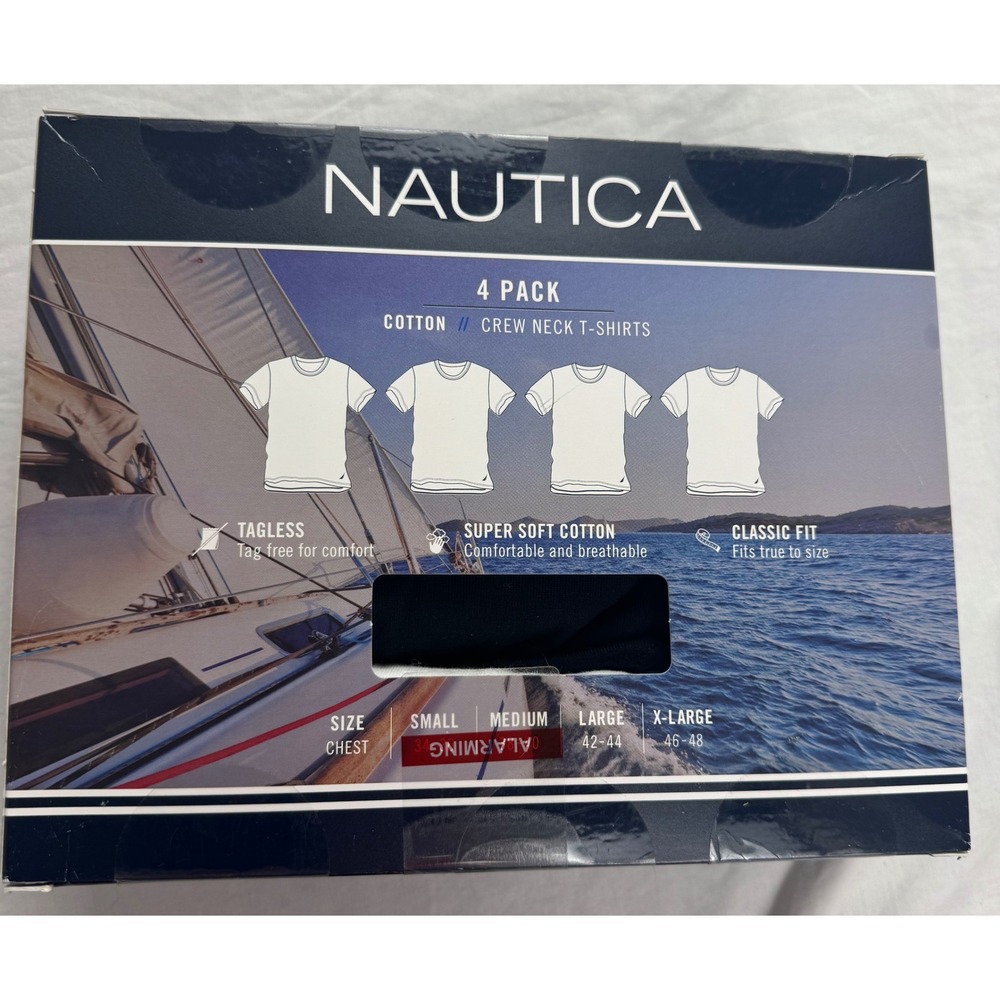 Nautica Mens 4 Pack Cotton Crew Neck T-Shirts Black White Classic Fit Medium M - Picture 6 of 10